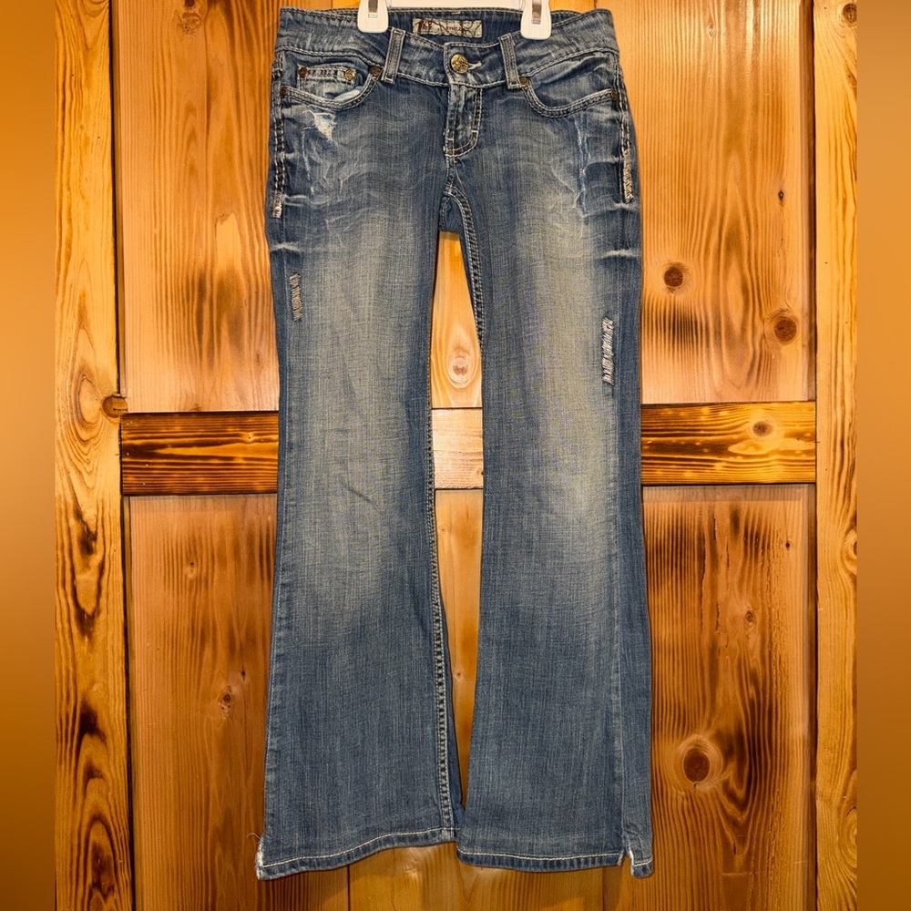 BKE Distressed Medium Blue Flare Jeans